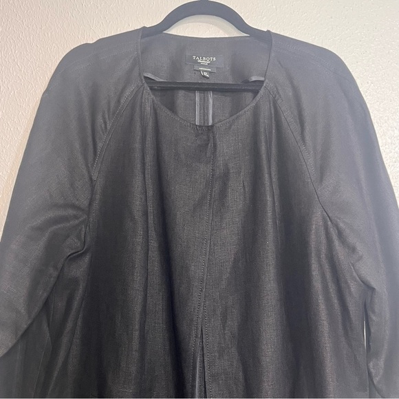 Talbots Woman 2X Pure Irish Linen Long Blazer Coat Topper Black Single Button - Picture 2 of 11
